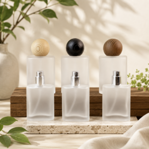 Frosted Glass Fine Mist Spray Bottle with Wooden Cap