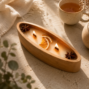 Hand-Poured Soy Wax Candle in Wooden Dough Bowl