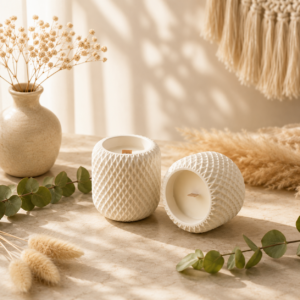 Textured Ceramic Soy Wax Scented Candle with Wooden Wick