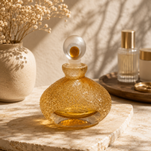 Vintage Amber Textured Glass Perfume Bottle with Frosted Stopper